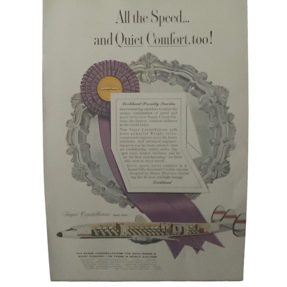Vintage 1955 Lockheed Super Constellation Quiet Comfort Ad Advertisement